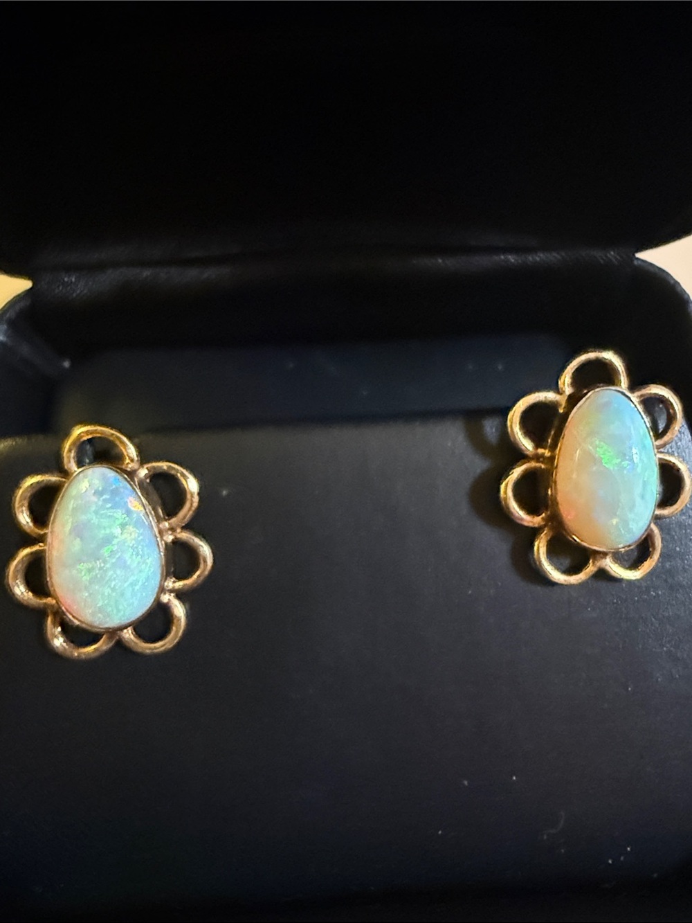 Vintage Natural Opal Stud Earrings in Yellow Gold